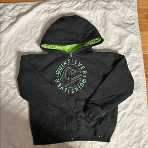 Quiksilver Kids Charcoal Hoodie with Neon Green Accents